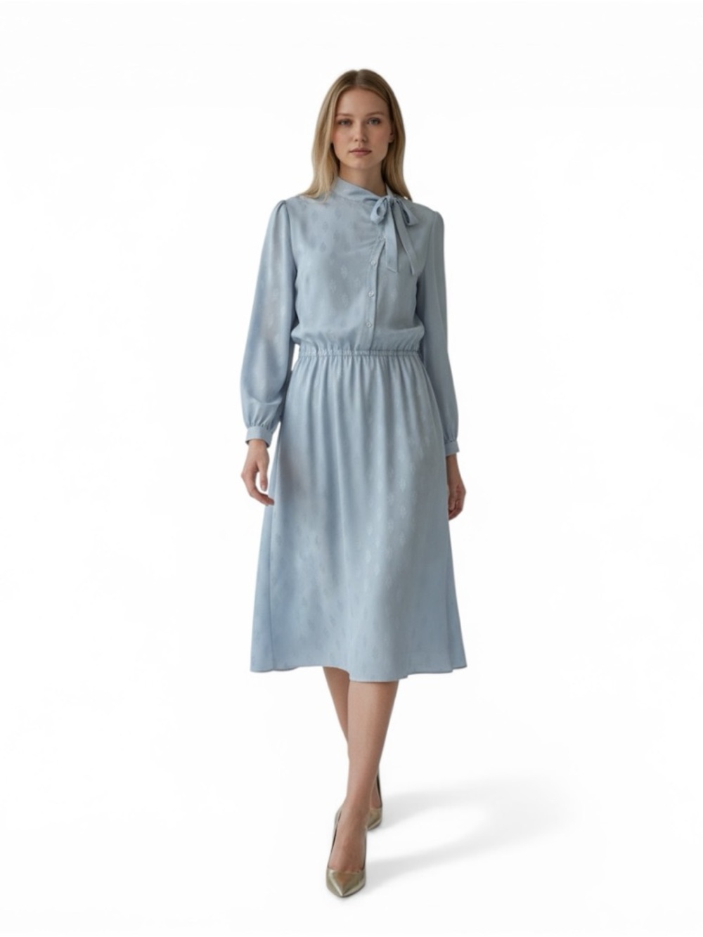 Vintage Lanvin Paris NY Jaquard Bow Neck
Midi Dress 70’s 80’s designer(no belt)